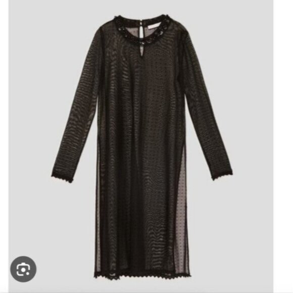 Zara Tops - Zara Whimsigoth Sheer Dark Fairy Renaissance Applique Polka Dot Beaded Tunic L